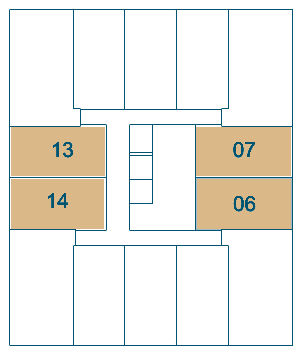 Posição do Studio 35 m² no andar: finais 06, 07, 13 e 14