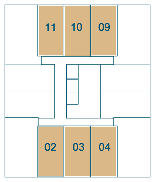 Posição do Studio 36 m² no andar: finais 02, 03, 04, 09, 10 e 11