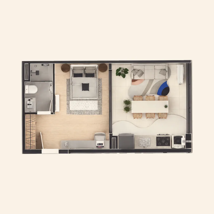 Planta do Studio 35 m² (ilustrativa)