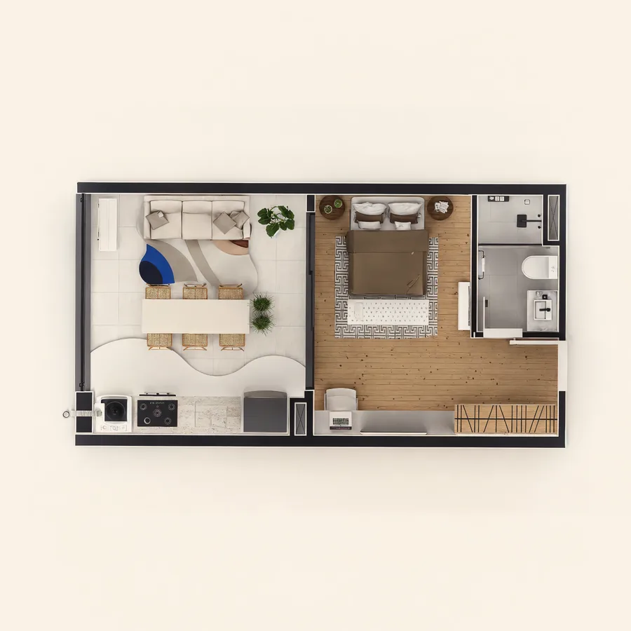 Planta do Studio 36 m² (ilustrativa)
