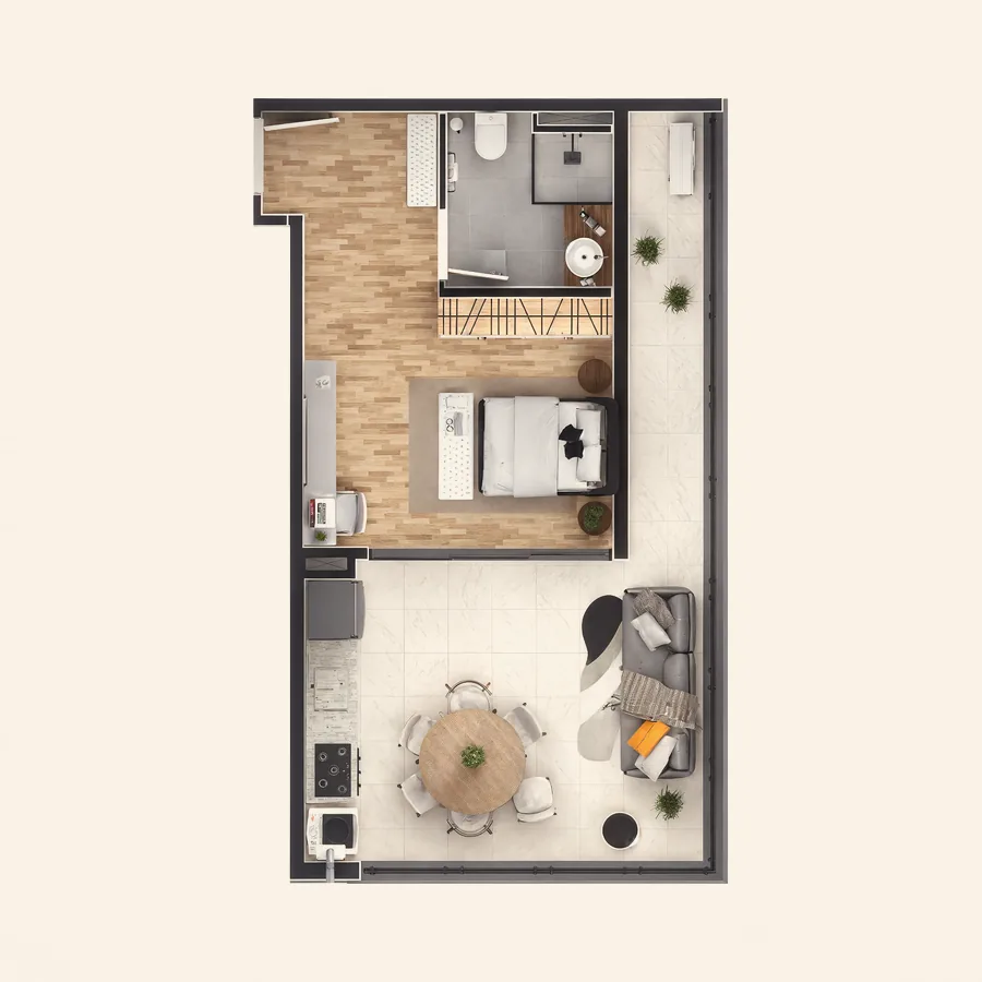 Planta do Studio 52 m² (ilustrativa)